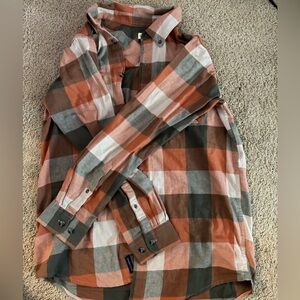 Magellan Outdoors Classic Fit Plaid Shirt - Orange, Brown, White